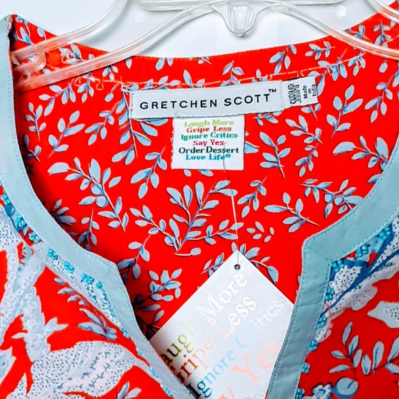 GRETCHEN SCOTT NWT WOMENS TUNIC TOP SMALL Red Blue - Picture 2 of 8